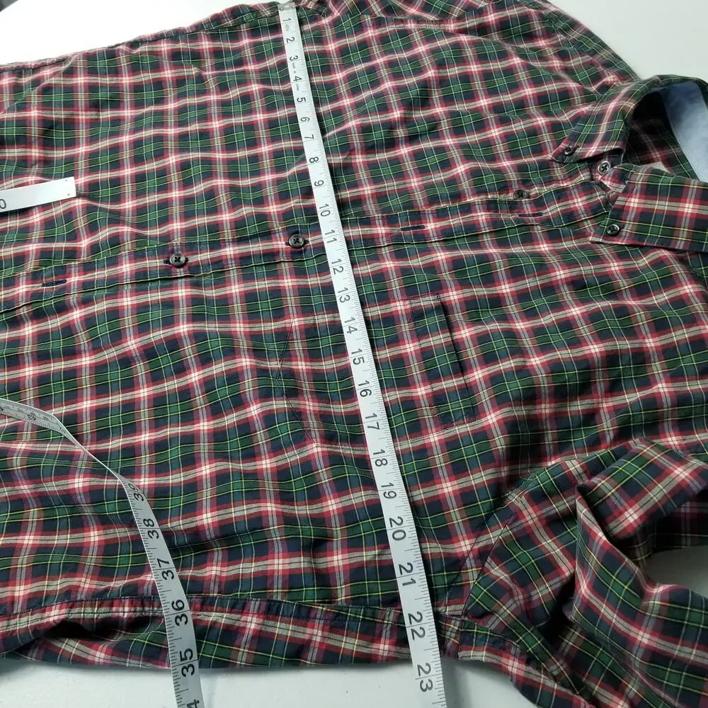 J. Crew Blue Green Red Vintage Button Down Long Sleeve Shirt  Large